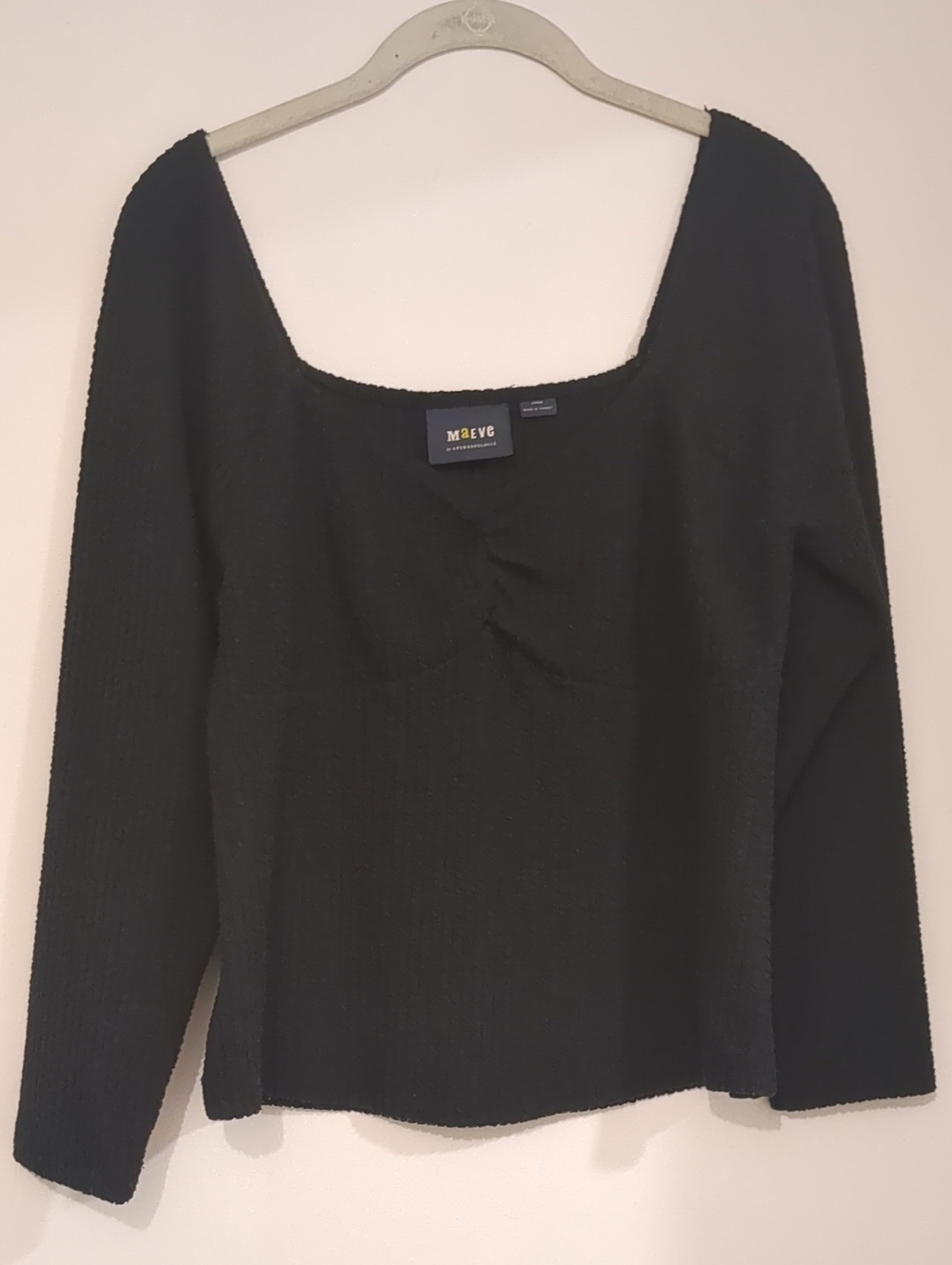 Maeve Black Ribbed Long-Sleeve Top Size Large.
